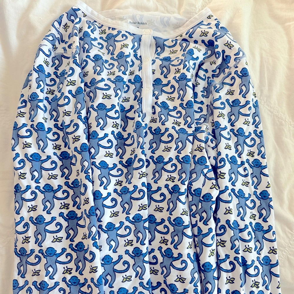 Roller Rabbit Blue Monkey Pajamas Long Sleeve Pant Set Size: Small Color:Blue